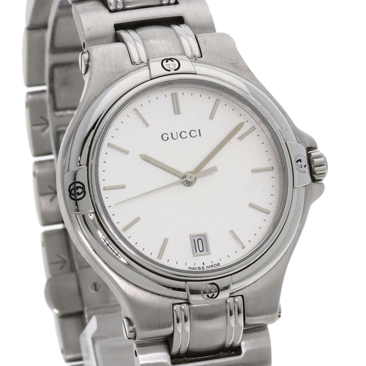 GUCCI Watches Quartz 9040M Stainless Steel , Stainless Steel Silver Round face Silver dial mens  d