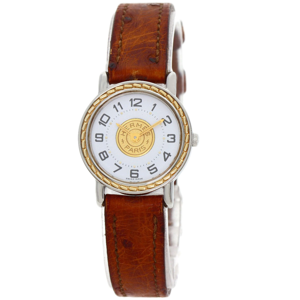 HERMES Watches Quartz Stainless Steel, Leather Silver Serie white dial Women  d
