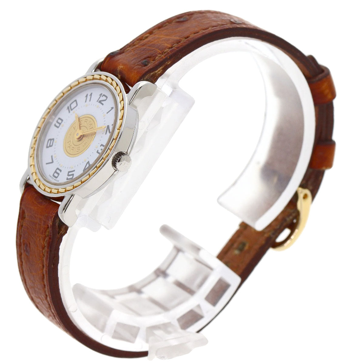 HERMES Watches Quartz Stainless Steel, Leather Silver Serie white dial Women  d