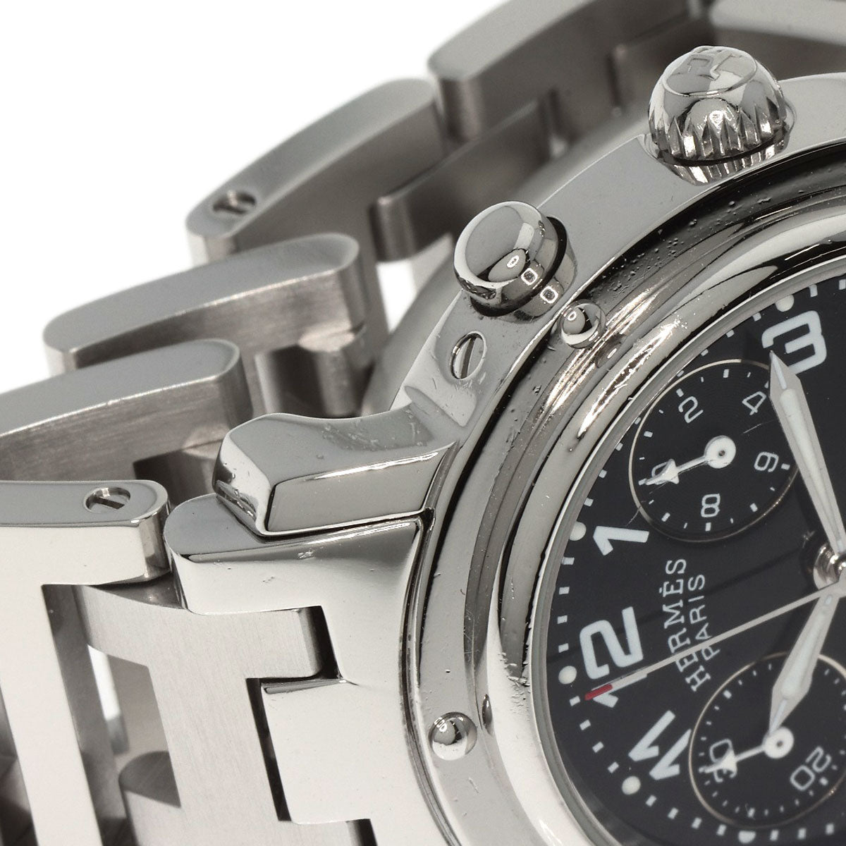 HERMES Watches Quartz CL1.310 Stainless Steel , Stainless Steel Silver Clipper Chrono black dial Women  d