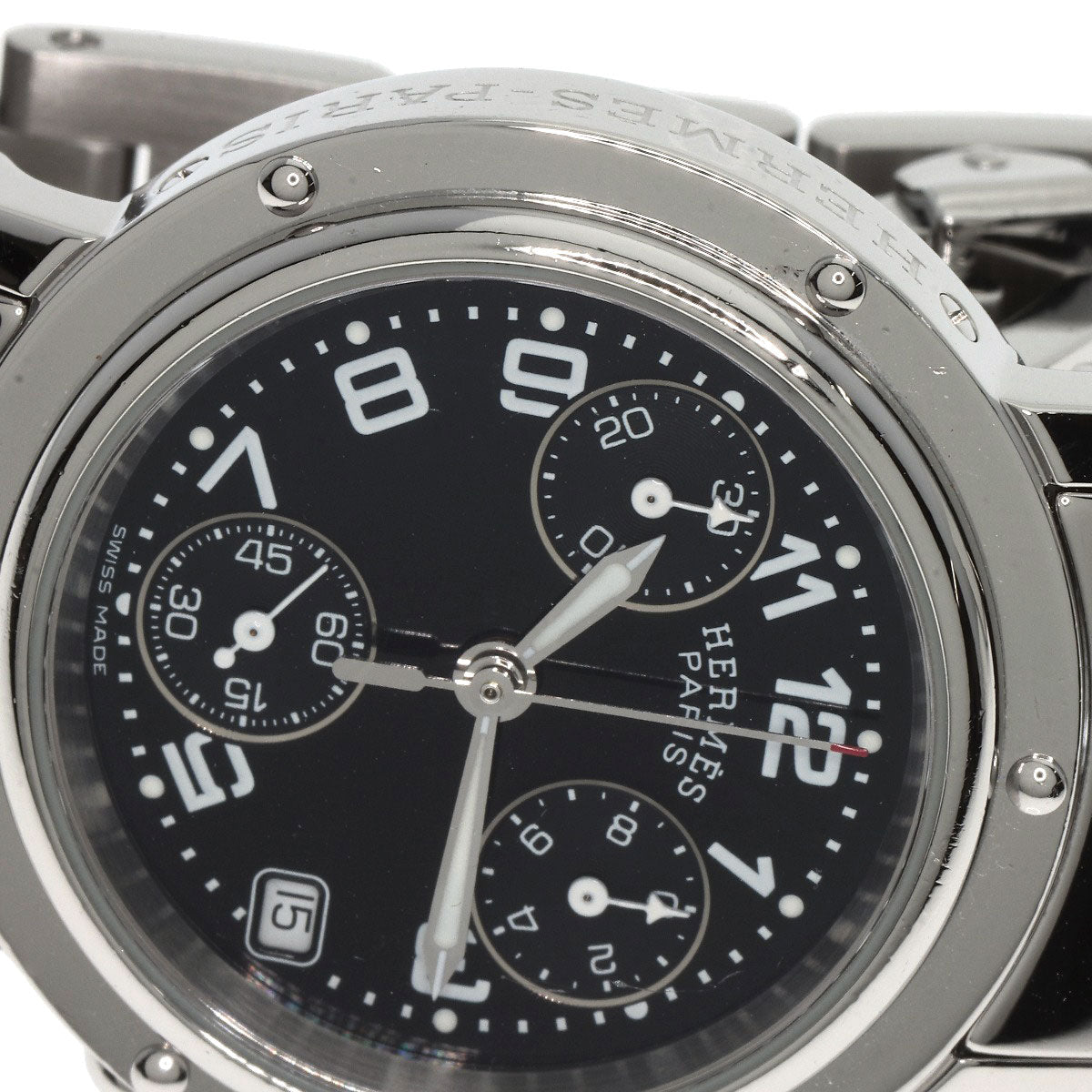 HERMES Watches Quartz CL1.310 Stainless Steel , Stainless Steel Silver Clipper Chrono black dial Women  d