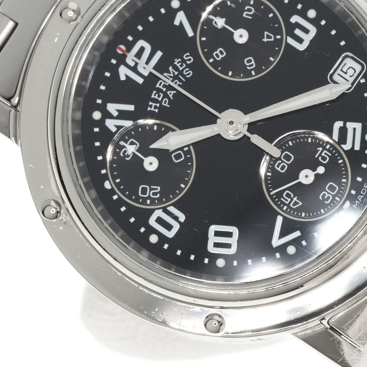 HERMES Watches Quartz CL1.310 Stainless Steel , Stainless Steel Silver Clipper Chrono black dial Women  d
