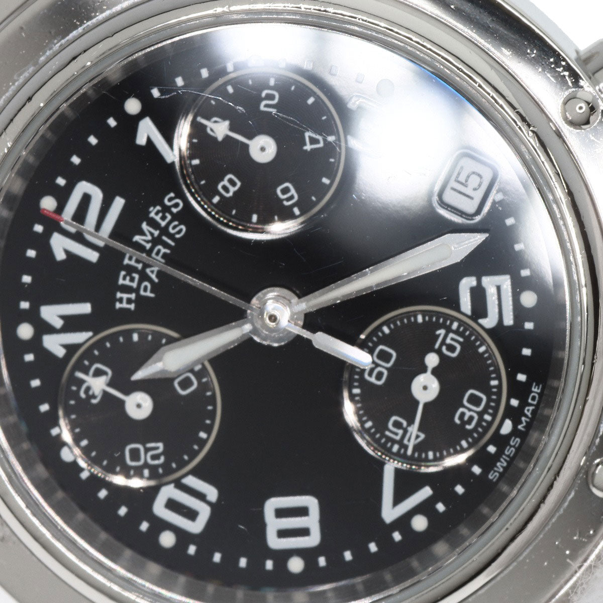 HERMES Watches Quartz CL1.310 Stainless Steel , Stainless Steel Silver Clipper Chrono black dial Women  d
