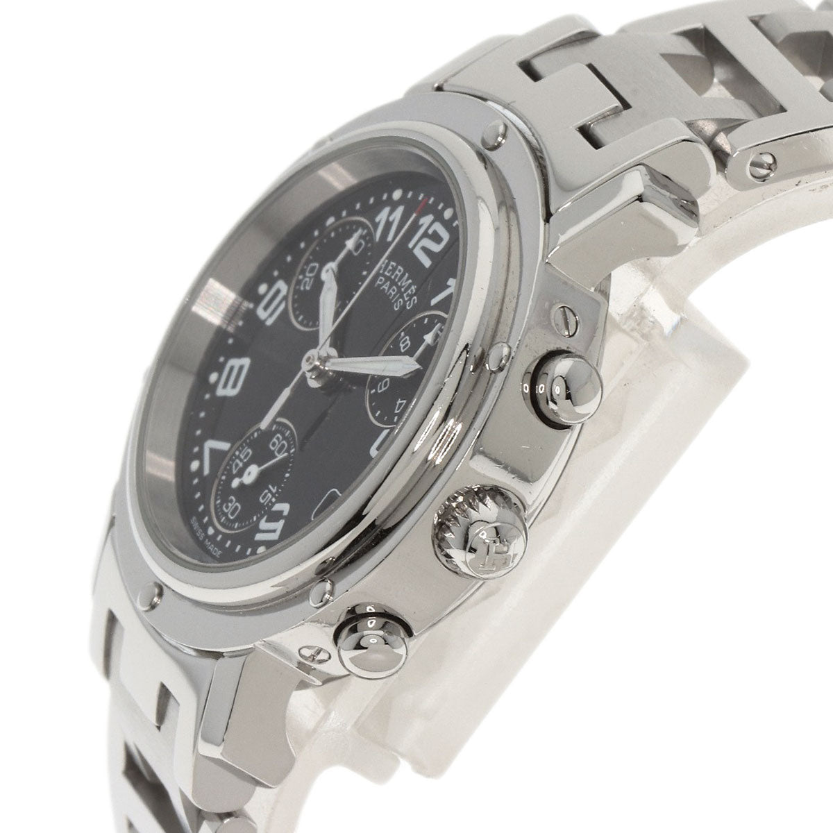 HERMES Watches Quartz CL1.310 Stainless Steel , Stainless Steel Silver Clipper Chrono black dial Women  d
