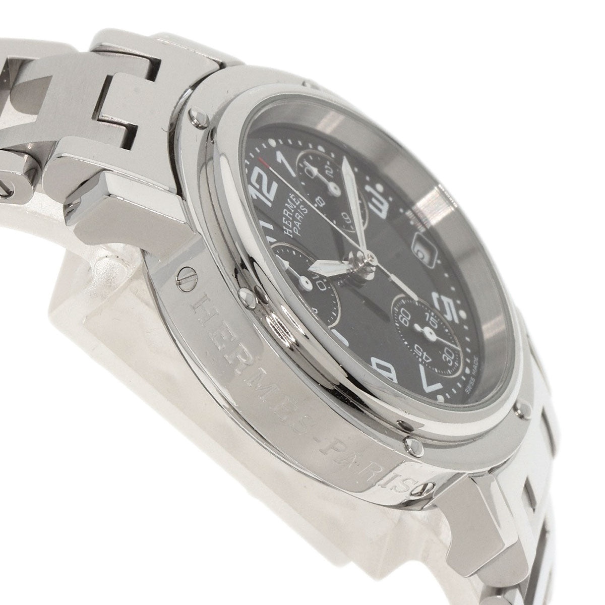 HERMES Watches Quartz CL1.310 Stainless Steel , Stainless Steel Silver Clipper Chrono black dial Women  d