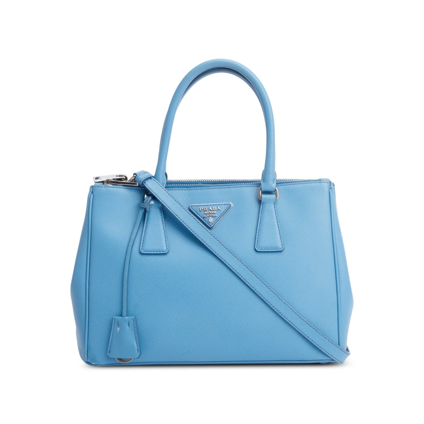 Prada Blue Saffiano Leather Small Double Zip Galleria Tote