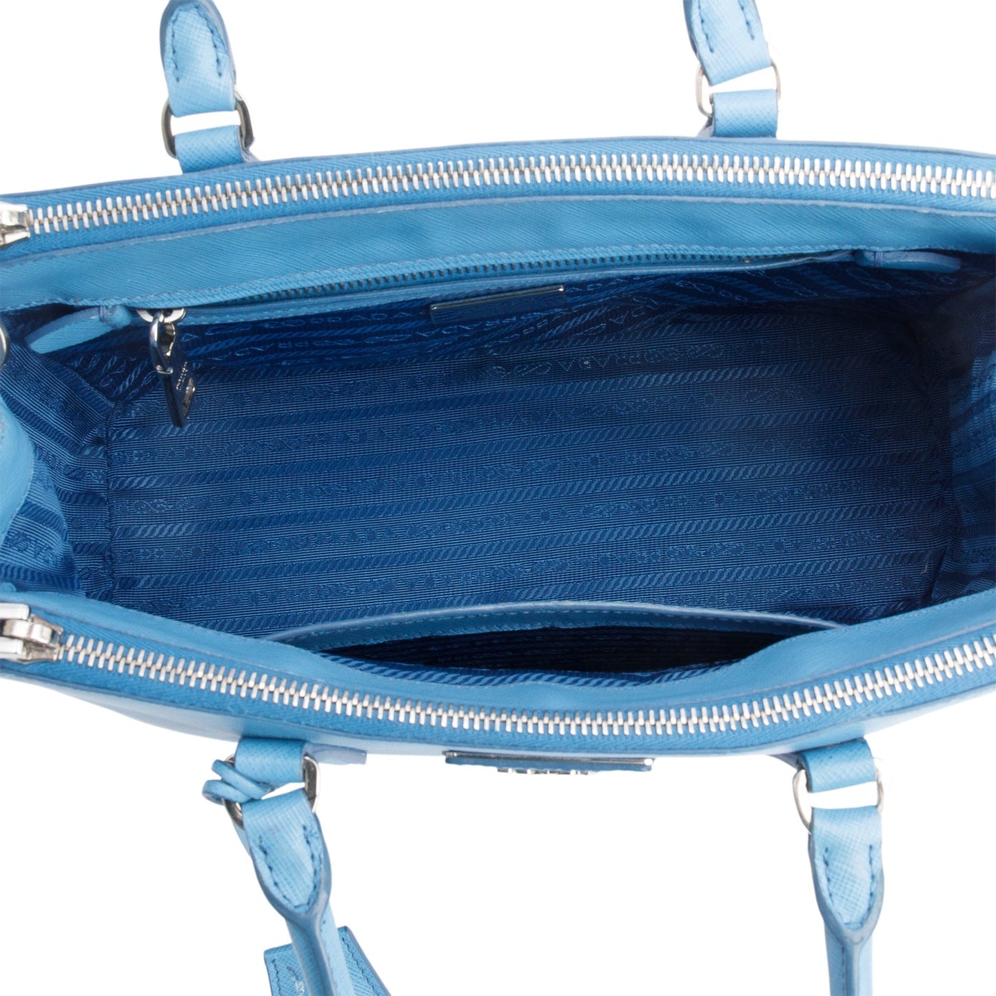 Prada Blue Saffiano Leather Small Double Zip Galleria Tote