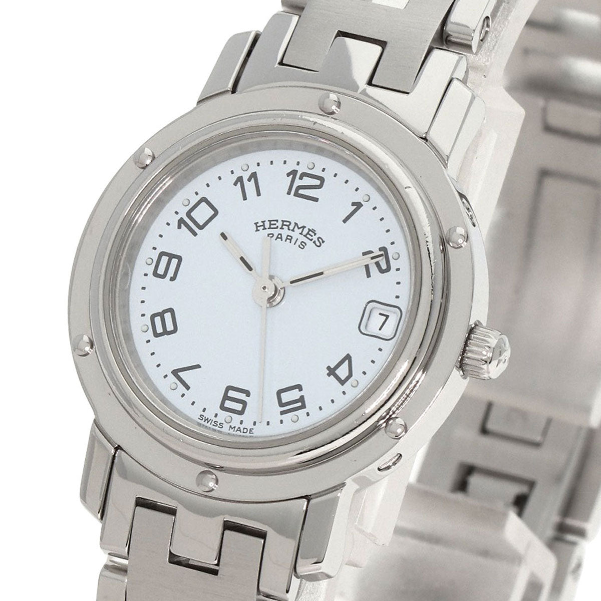 HERMES Watches Quartz CL4.210 Stainless Steel , Stainless Steel Silver Clipper white dial Women  d