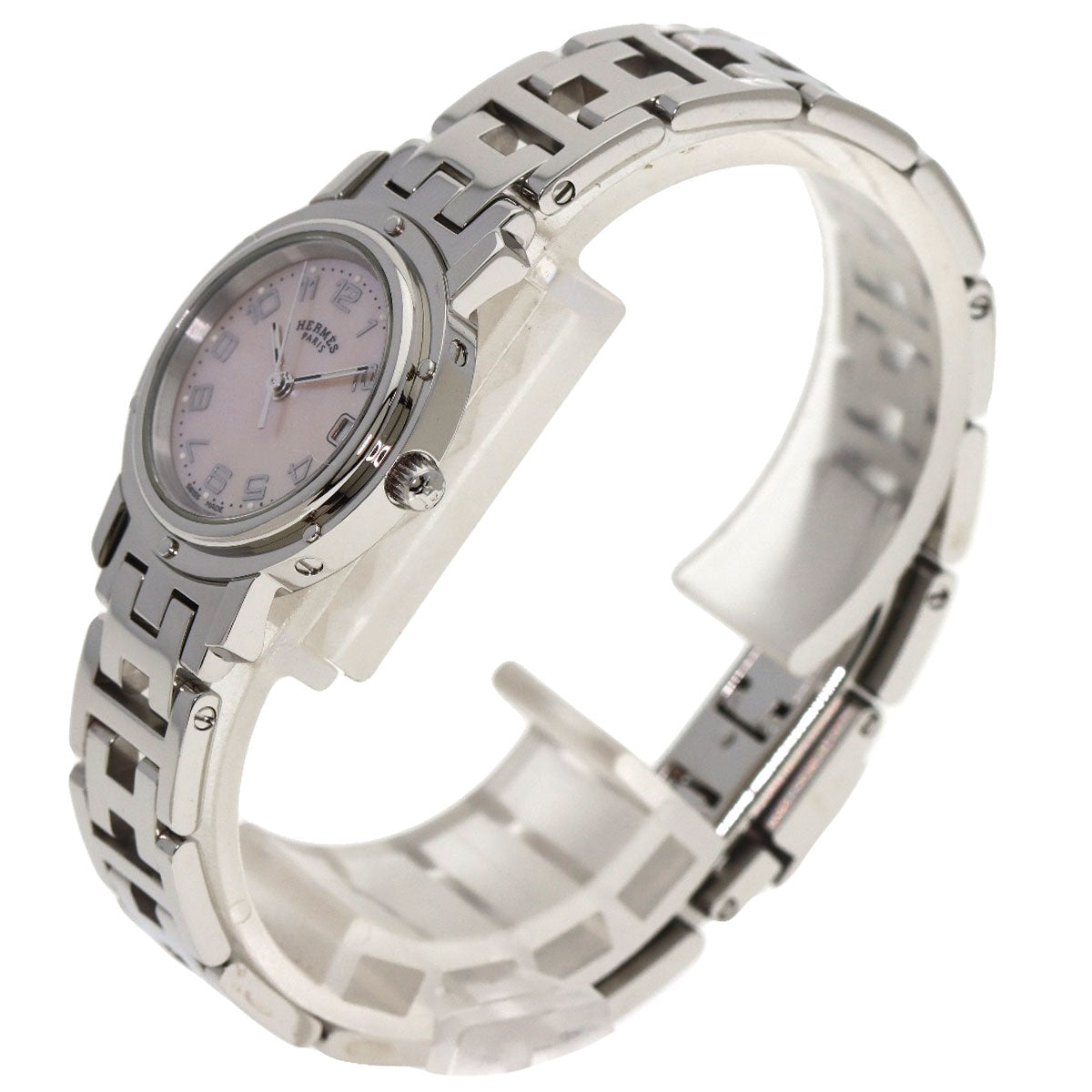 HERMES Watches Quartz CL4.210 Stainless Steel , Stainless Steel Silver Clipper Nacre new buckle Pink shell dial Women  d