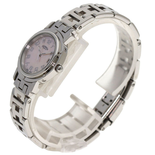 HERMES Watches Quartz CL4.210 Stainless Steel , Stainless Steel Silver Clipper Nacre new buckle Pink shell dial Women  d