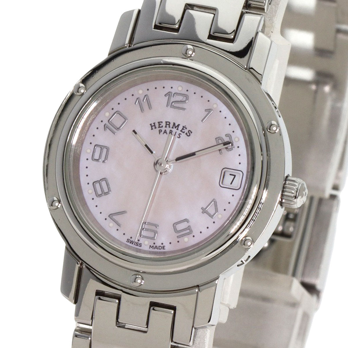 HERMES Watches Quartz CL4.210 Stainless Steel , Stainless Steel Silver Clipper Nacre new buckle Pink shell dial Women  d