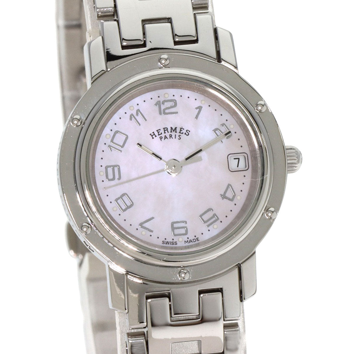 HERMES Watches Quartz CL4.210 Stainless Steel , Stainless Steel Silver Clipper Nacre new buckle Pink shell dial Women  d