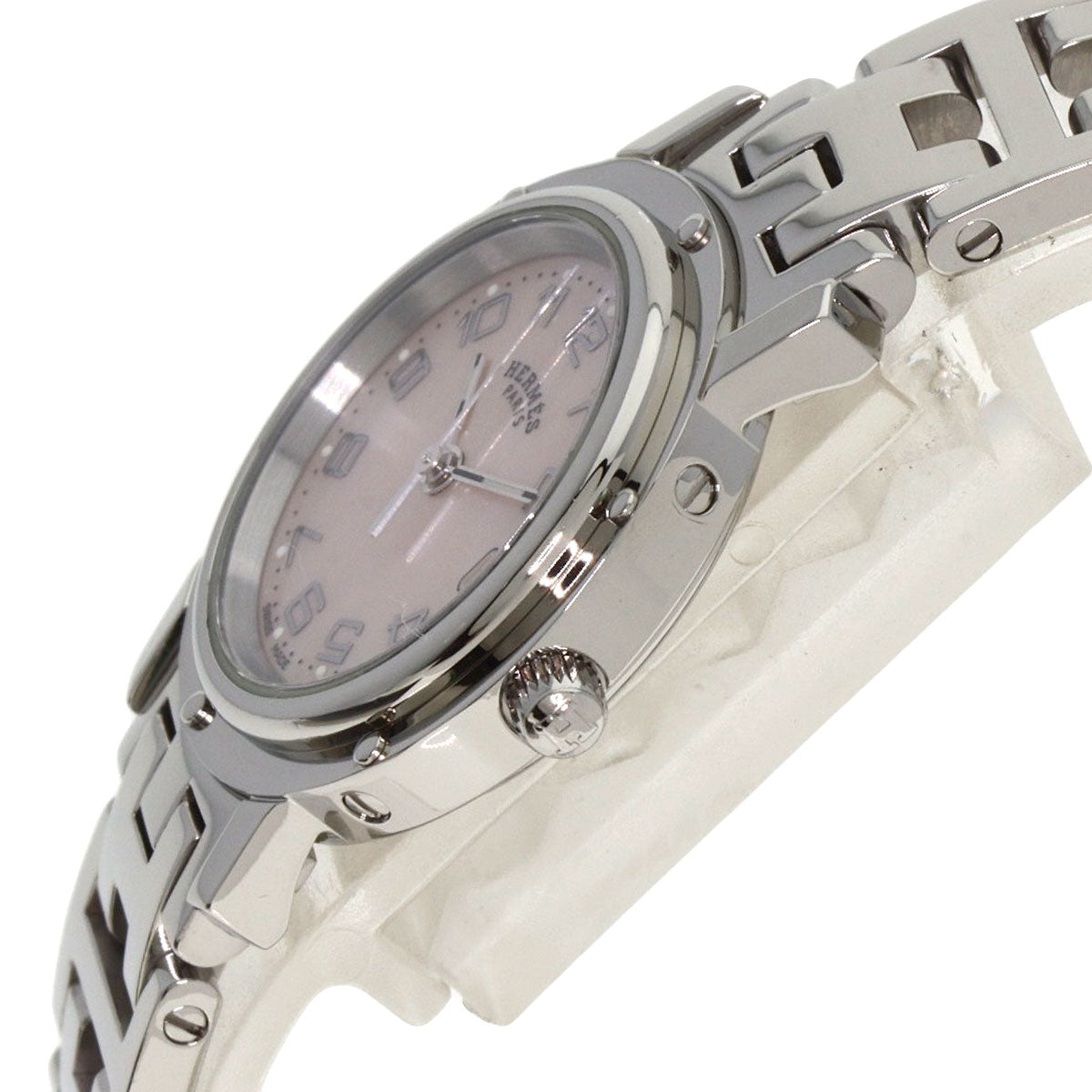 HERMES Watches Quartz CL4.210 Stainless Steel , Stainless Steel Silver Clipper Nacre new buckle Pink shell dial Women  d