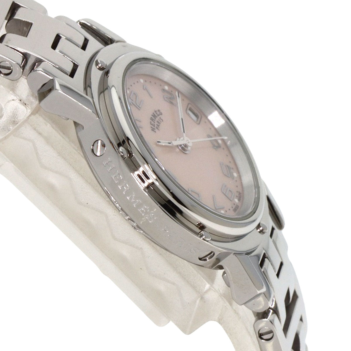 HERMES Watches Quartz CL4.210 Stainless Steel , Stainless Steel Silver Clipper Nacre new buckle Pink shell dial Women  d