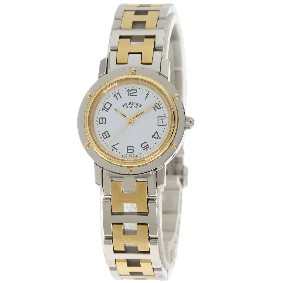 HERMES Watches Quartz CL4.220 Stainless Steel , SSxGP gold Clipper white dial Women  d