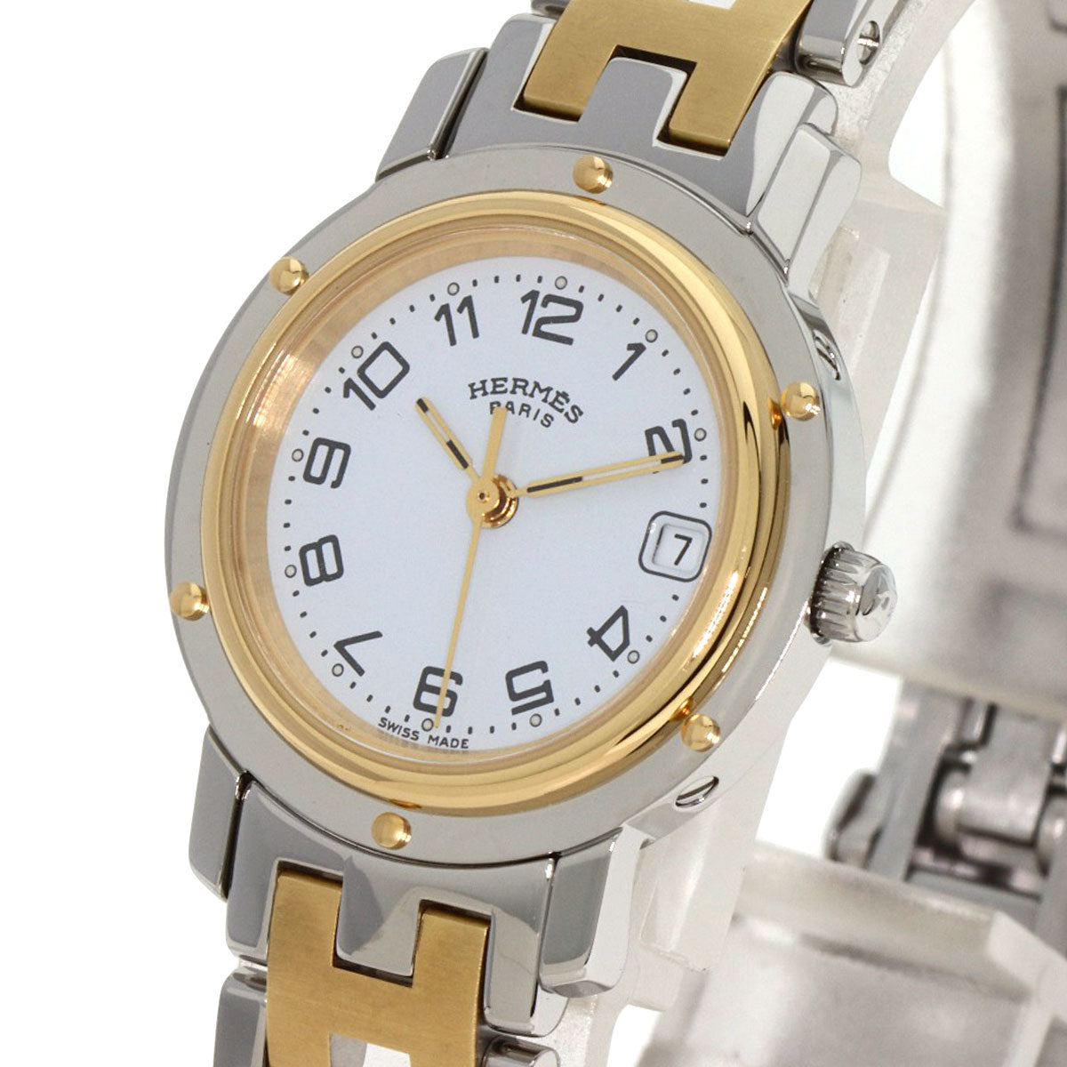 HERMES Watches Quartz CL4.220 Stainless Steel , SSxGP gold Clipper white dial Women  d