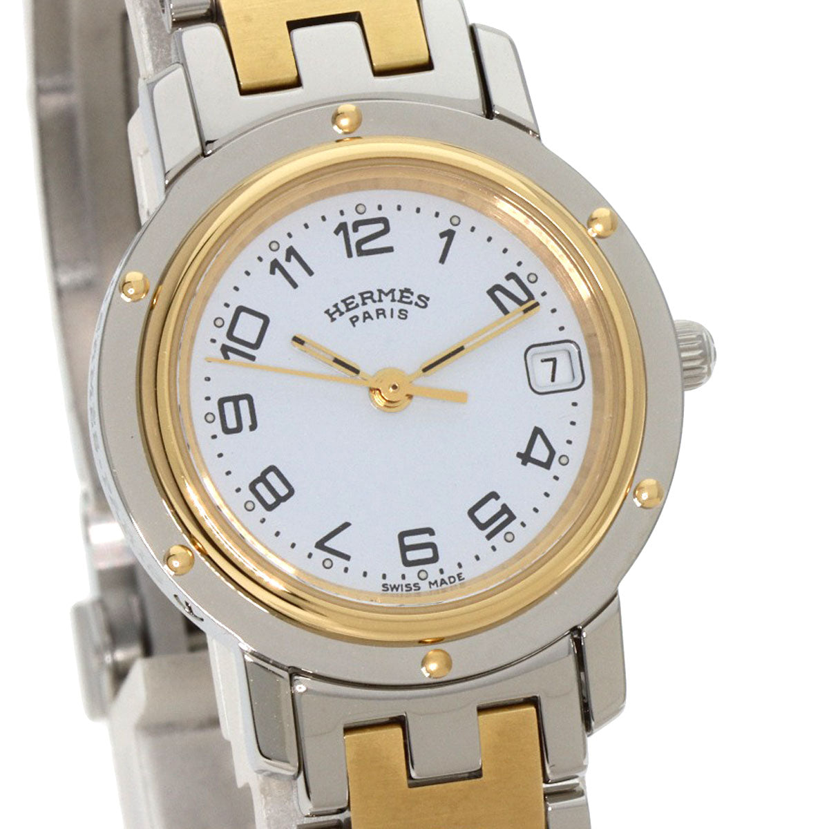 HERMES Watches Quartz CL4.220 Stainless Steel , SSxGP gold Clipper white dial Women  d