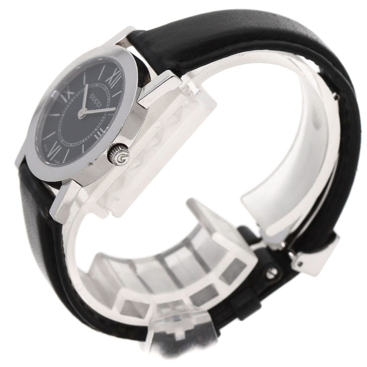 GUCCI Watches Quartz 5200L.1 Stainless Steel, Leather Silver Round face black dial Women  d