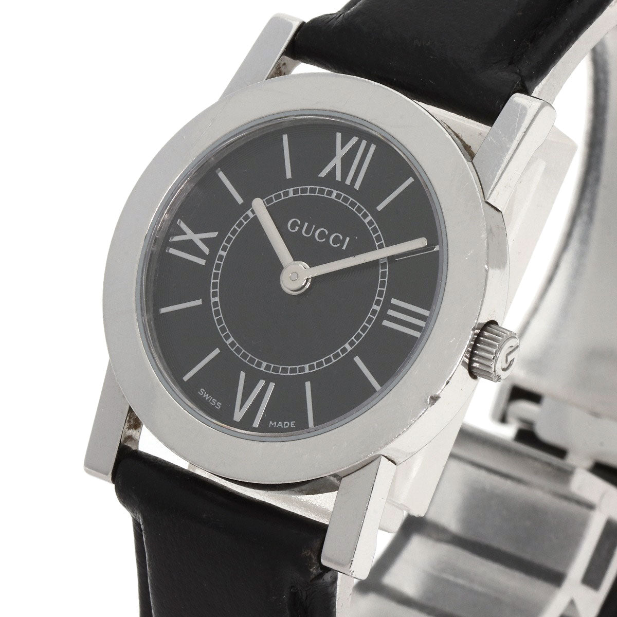 GUCCI Watches Quartz 5200L.1 Stainless Steel, Leather Silver Round face black dial Women  d