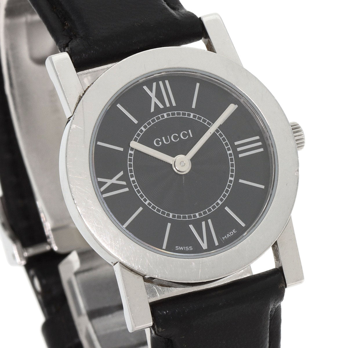 GUCCI Watches Quartz 5200L.1 Stainless Steel, Leather Silver Round face black dial Women  d