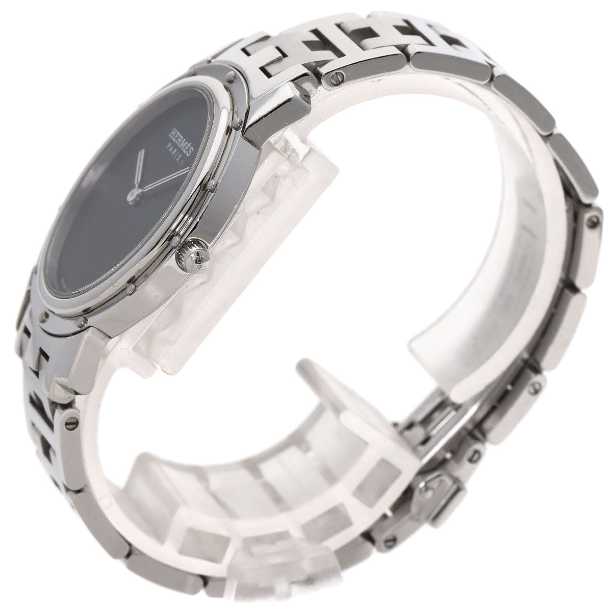 HERMES Watches Quartz CO1.510 Stainless Steel , Stainless Steel Silver Clipper oval black dial Women  d