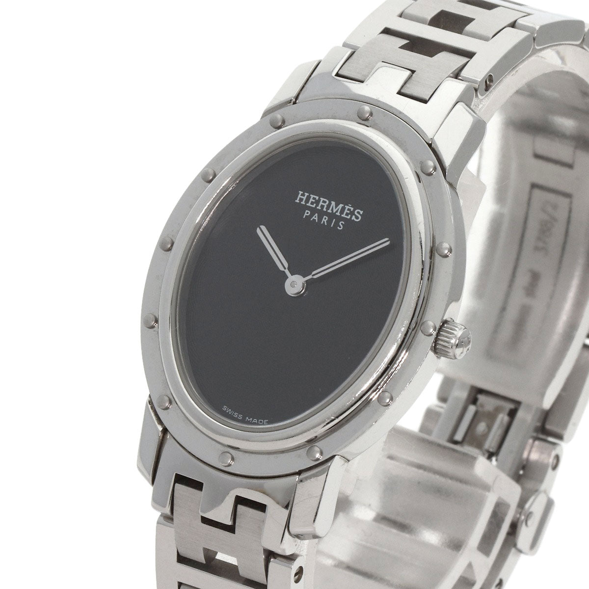 HERMES Watches Quartz CO1.510 Stainless Steel , Stainless Steel Silver Clipper oval black dial Women  d