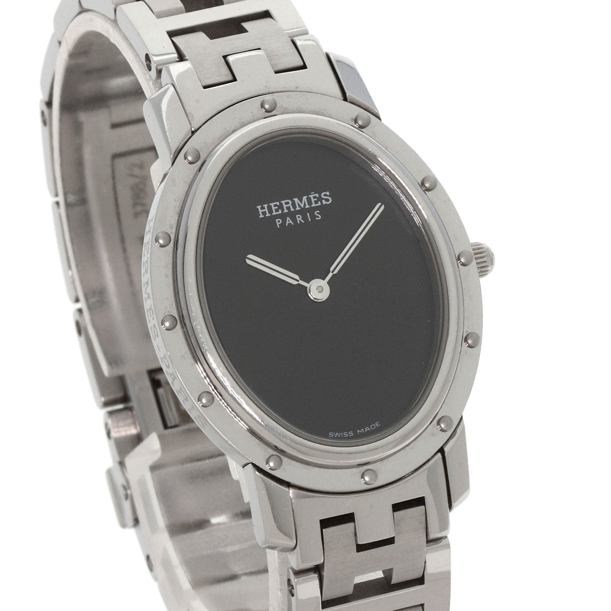 HERMES Watches Quartz CO1.510 Stainless Steel , Stainless Steel Silver Clipper oval black dial Women  d