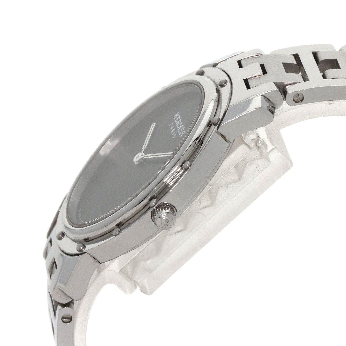 HERMES Watches Quartz CO1.510 Stainless Steel , Stainless Steel Silver Clipper oval black dial Women  d