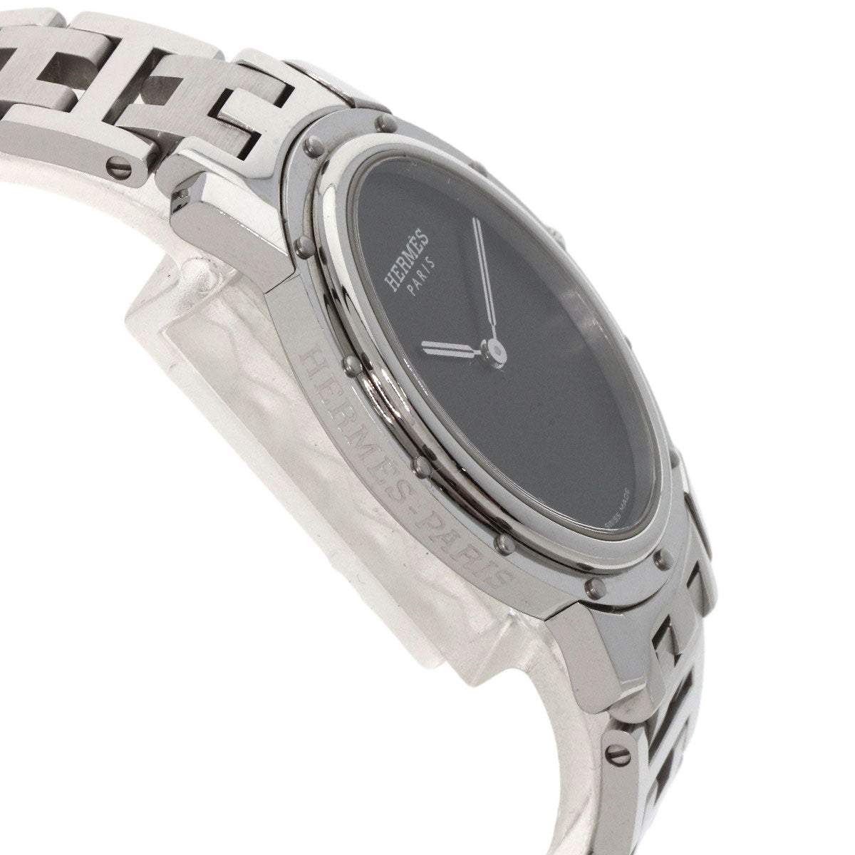 HERMES Watches Quartz CO1.510 Stainless Steel , Stainless Steel Silver Clipper oval black dial Women  d