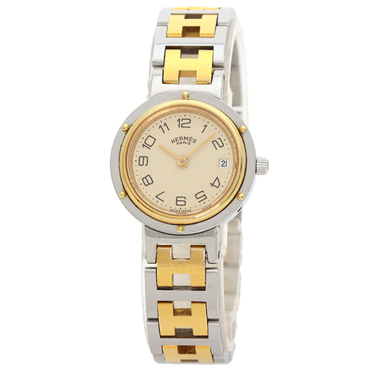 HERMES Watches Quartz Stainless Steel , SSxGP gold Clipper Old Belt Ivory dial Women  d