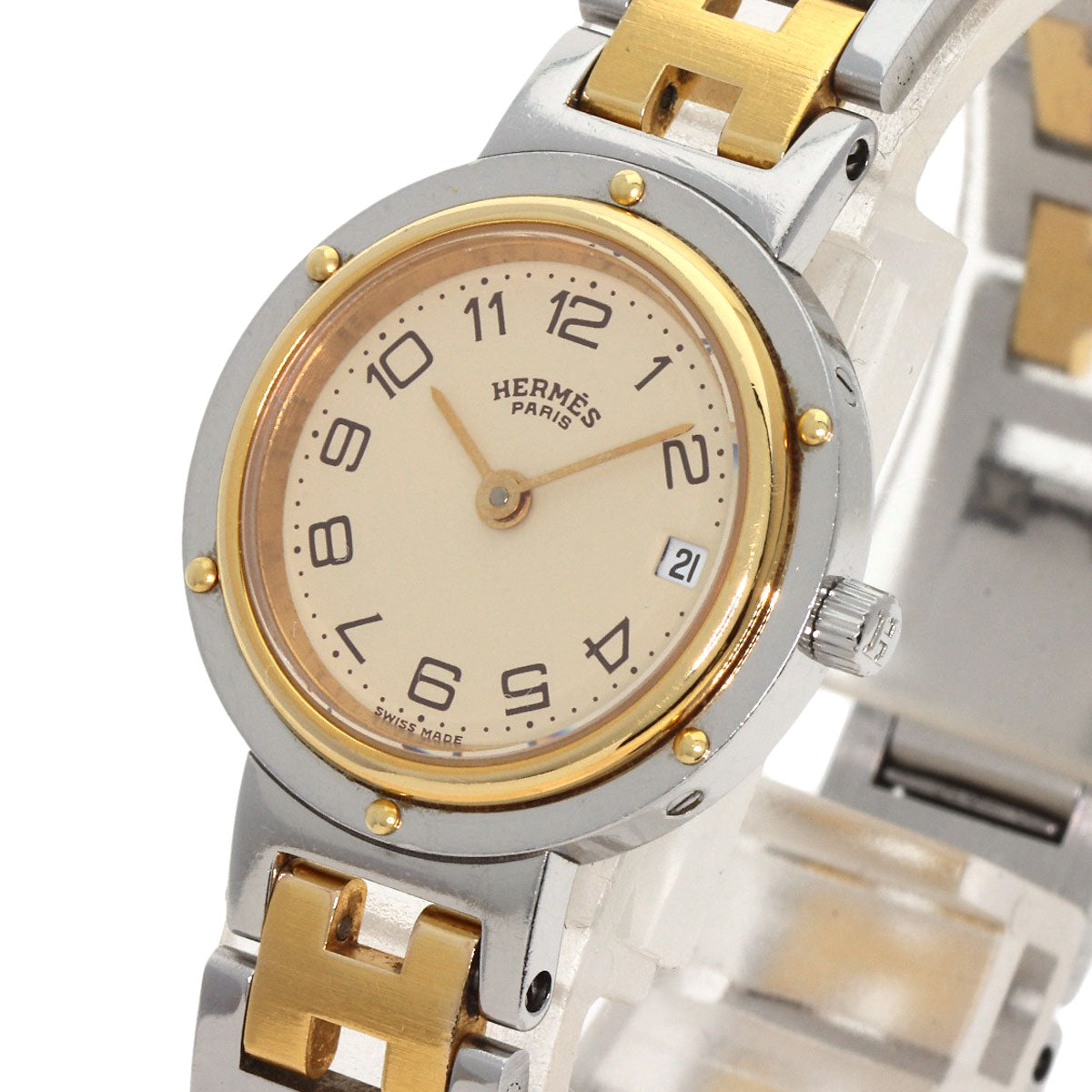 HERMES Watches Quartz Stainless Steel , SSxGP gold Clipper Old Belt Ivory dial Women  d