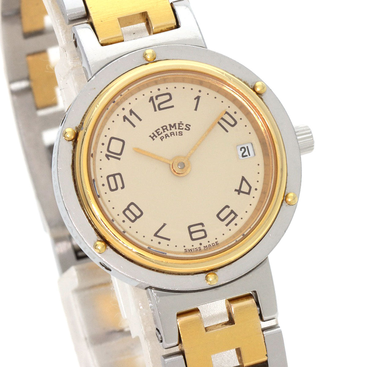 HERMES Watches Quartz Stainless Steel , SSxGP gold Clipper Old Belt Ivory dial Women  d