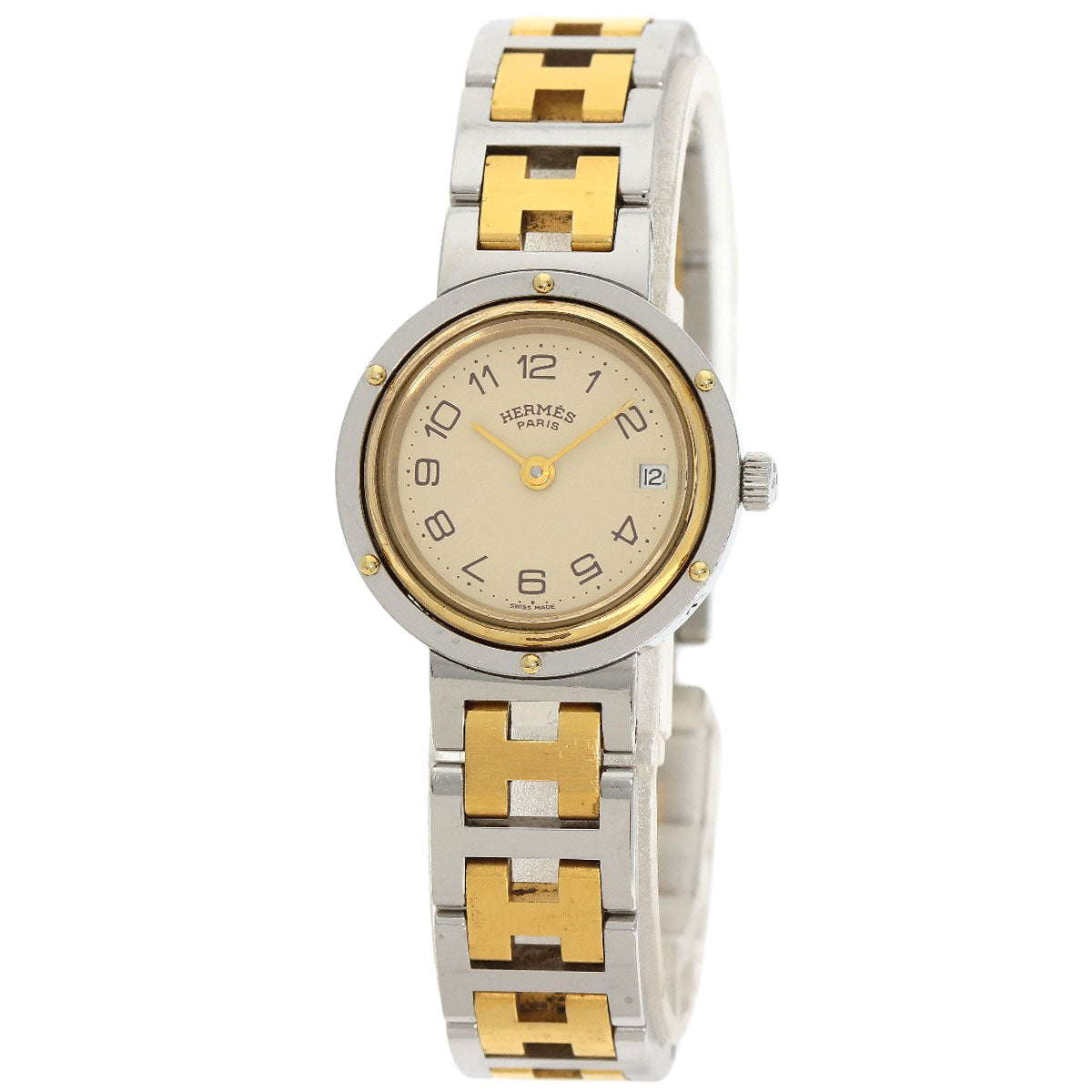 HERMES Watches Quartz Stainless Steel , SSxGP gold Clipper Old Belt Ivory dial Women  d