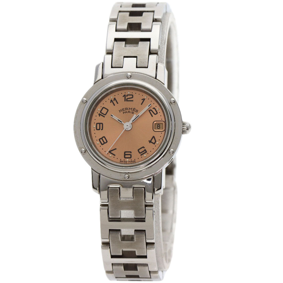 HERMES Watches Quartz CL4.210 Stainless Steel , Stainless Steel Silver Clipper Orange dial Women  d