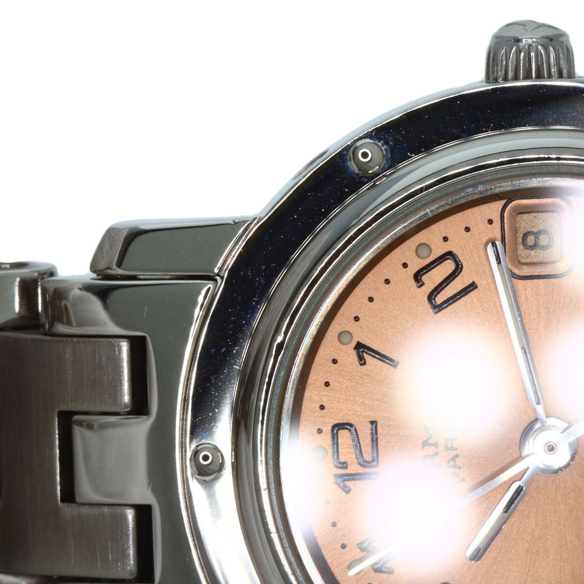 HERMES Watches Quartz CL4.210 Stainless Steel , Stainless Steel Silver Clipper Orange dial Women  d