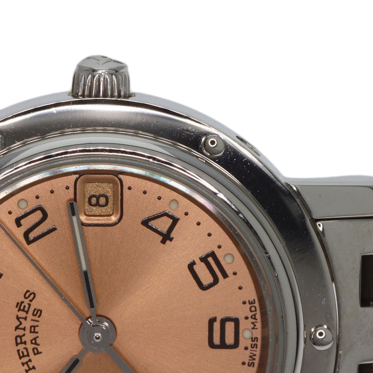 HERMES Watches Quartz CL4.210 Stainless Steel , Stainless Steel Silver Clipper Orange dial Women  d