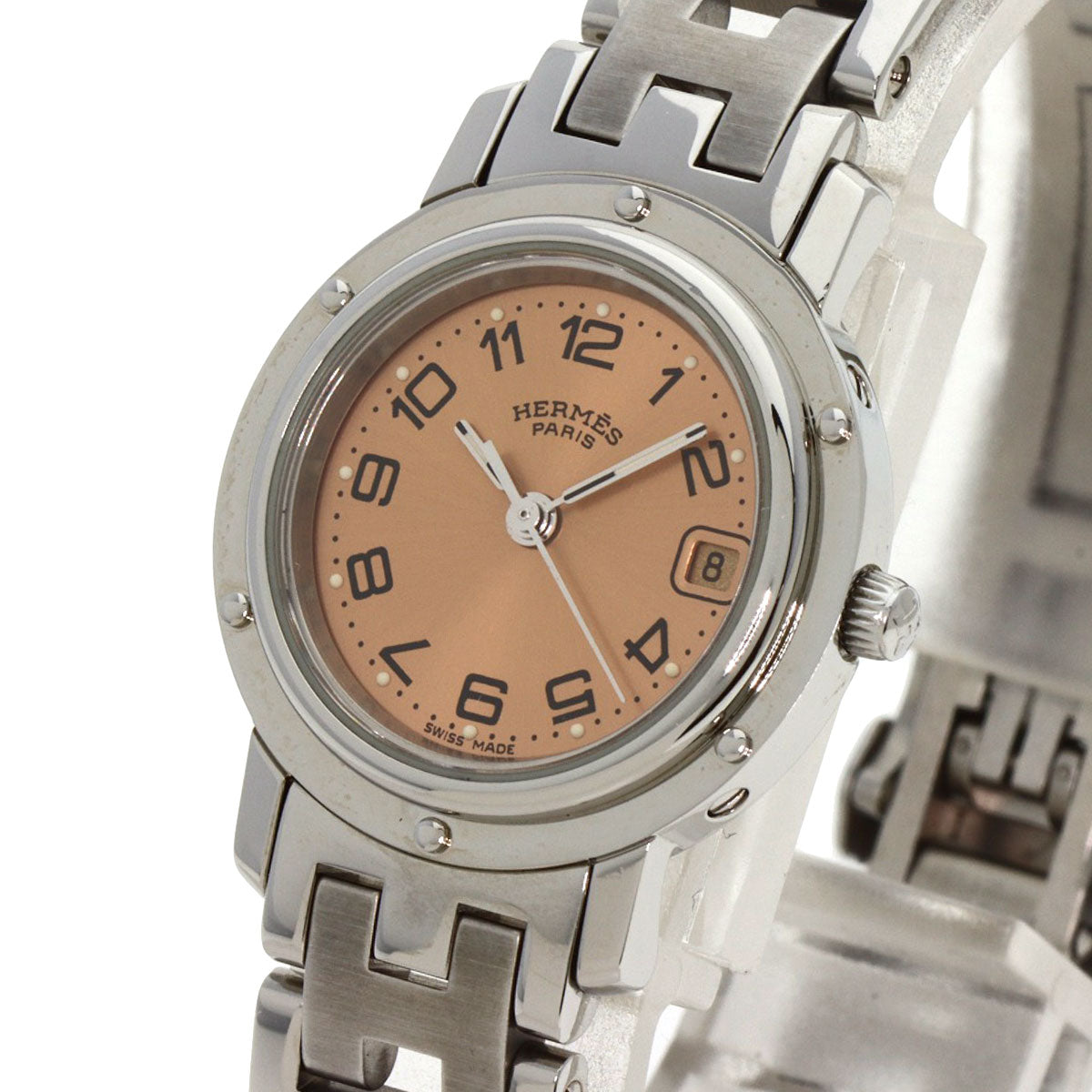 HERMES Watches Quartz CL4.210 Stainless Steel , Stainless Steel Silver Clipper Orange dial Women  d