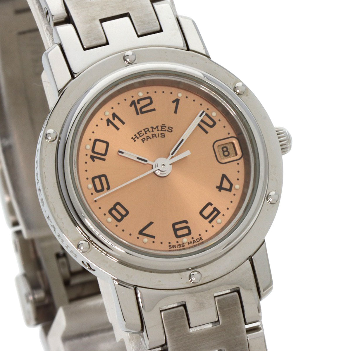 HERMES Watches Quartz CL4.210 Stainless Steel , Stainless Steel Silver Clipper Orange dial Women  d