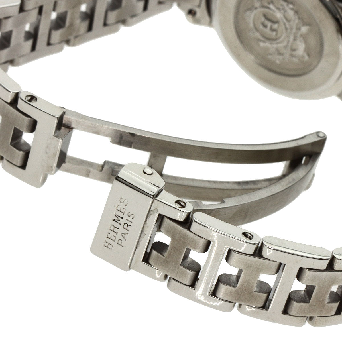 HERMES Watches Quartz CL4.210 Stainless Steel , Stainless Steel Silver Clipper Orange dial Women  d