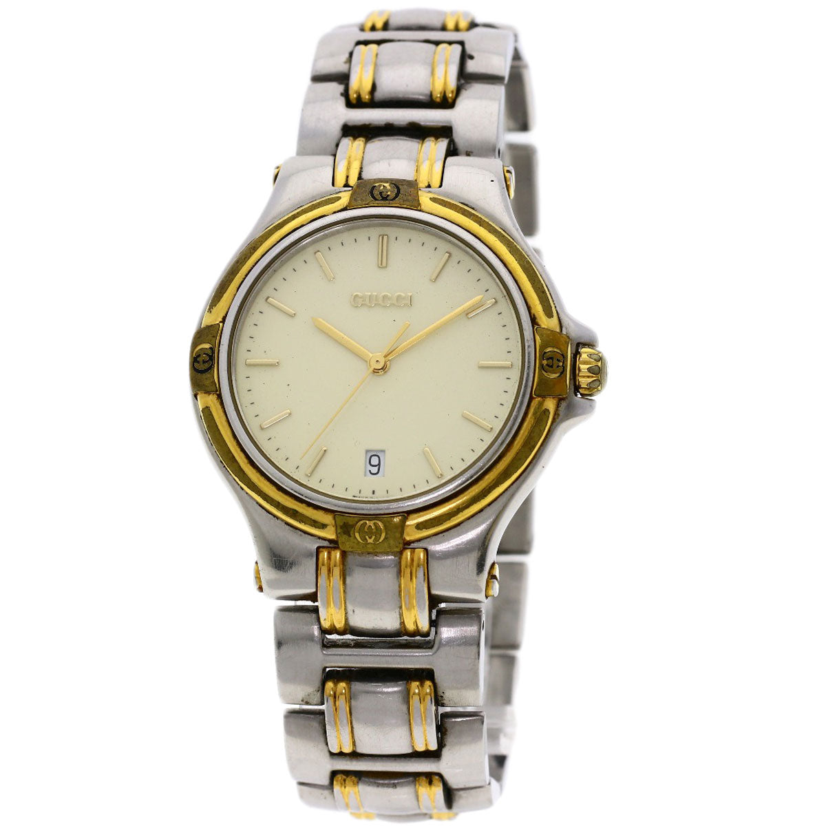 GUCCI Watches Quartz 9040M Stainless Steel , SSxGP gold Round face Ivory dial mens  d