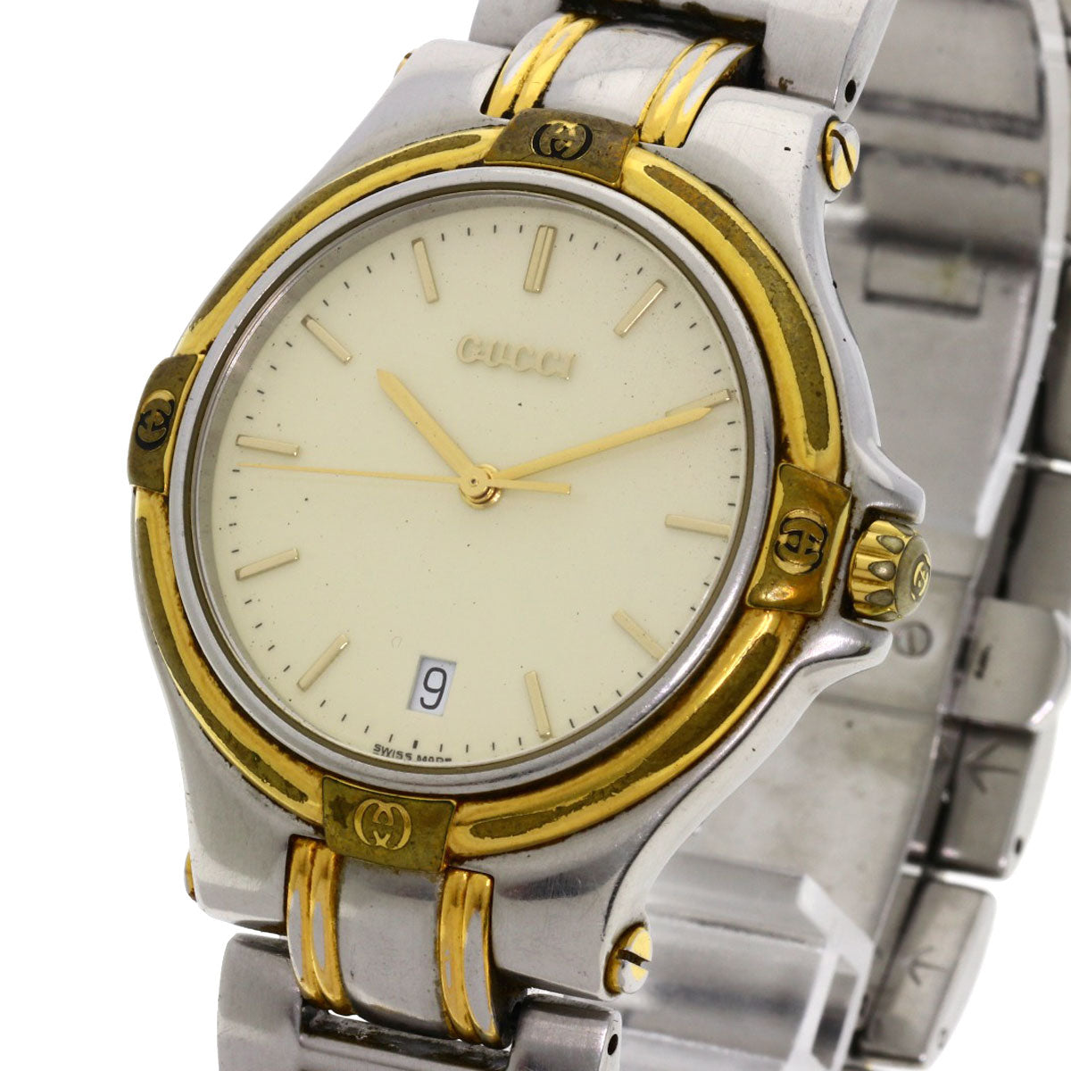 GUCCI Watches Quartz 9040M Stainless Steel , SSxGP gold Round face Ivory dial mens  d