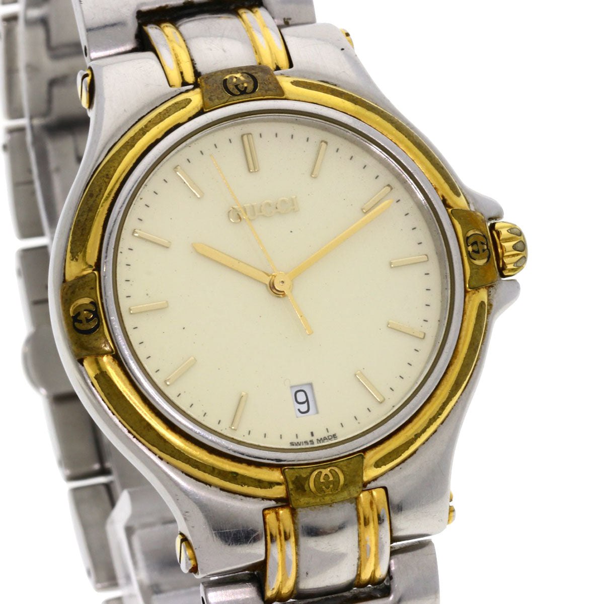 GUCCI Watches Quartz 9040M Stainless Steel , SSxGP gold Round face Ivory dial mens  d