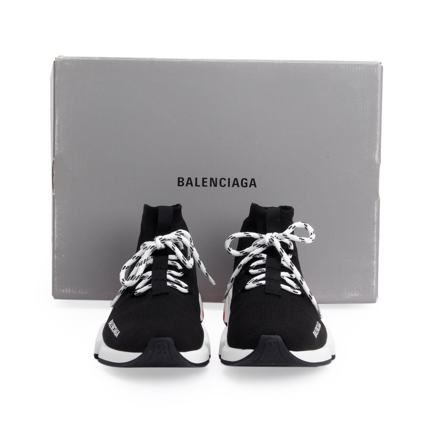 Balenciaga Black Knit Tricolor Sole Lace-Up Speed Trainer Sock Sneakers, Size 39