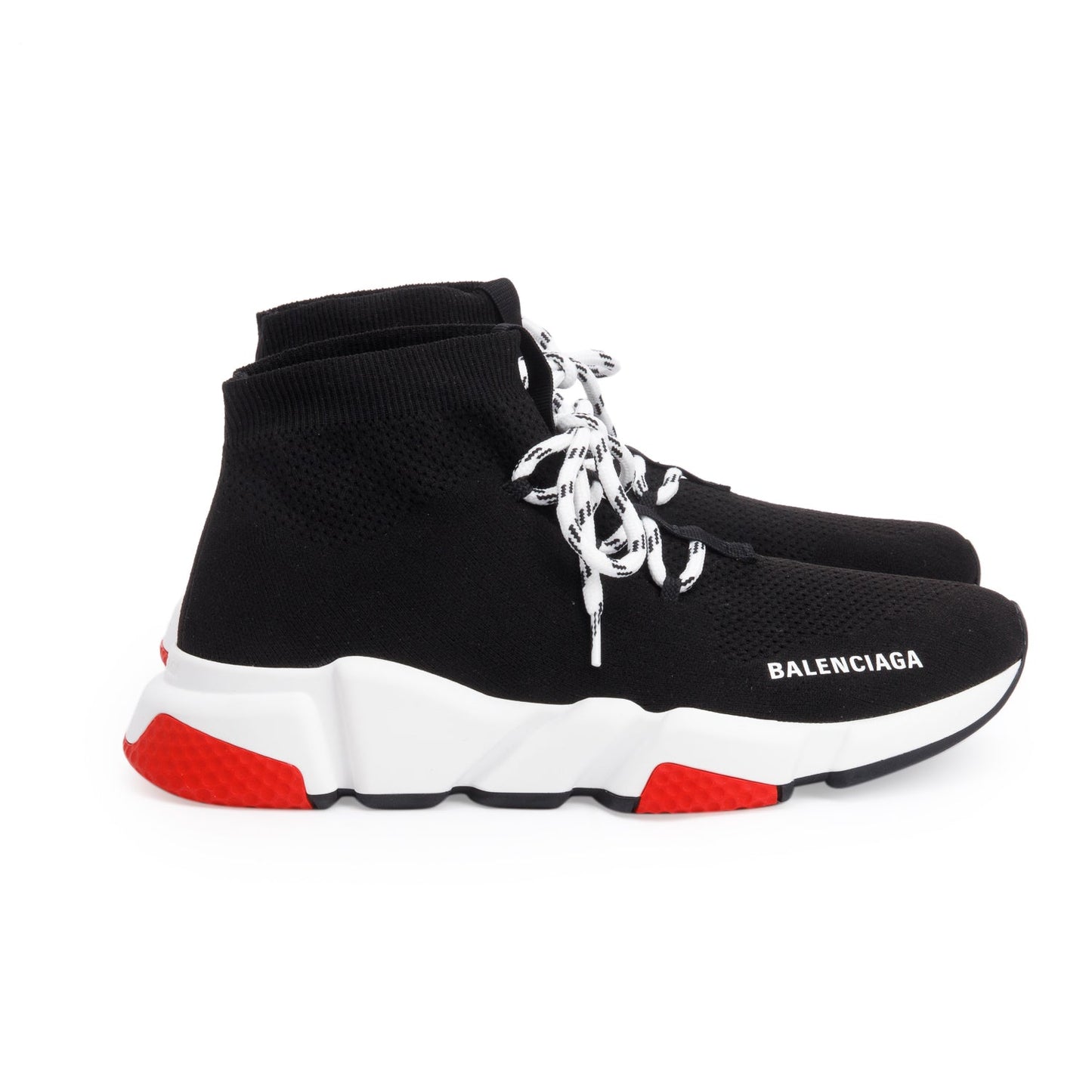 Balenciaga Black Knit Tricolor Sole Lace-Up Speed Trainer Sock Sneakers, Size 39