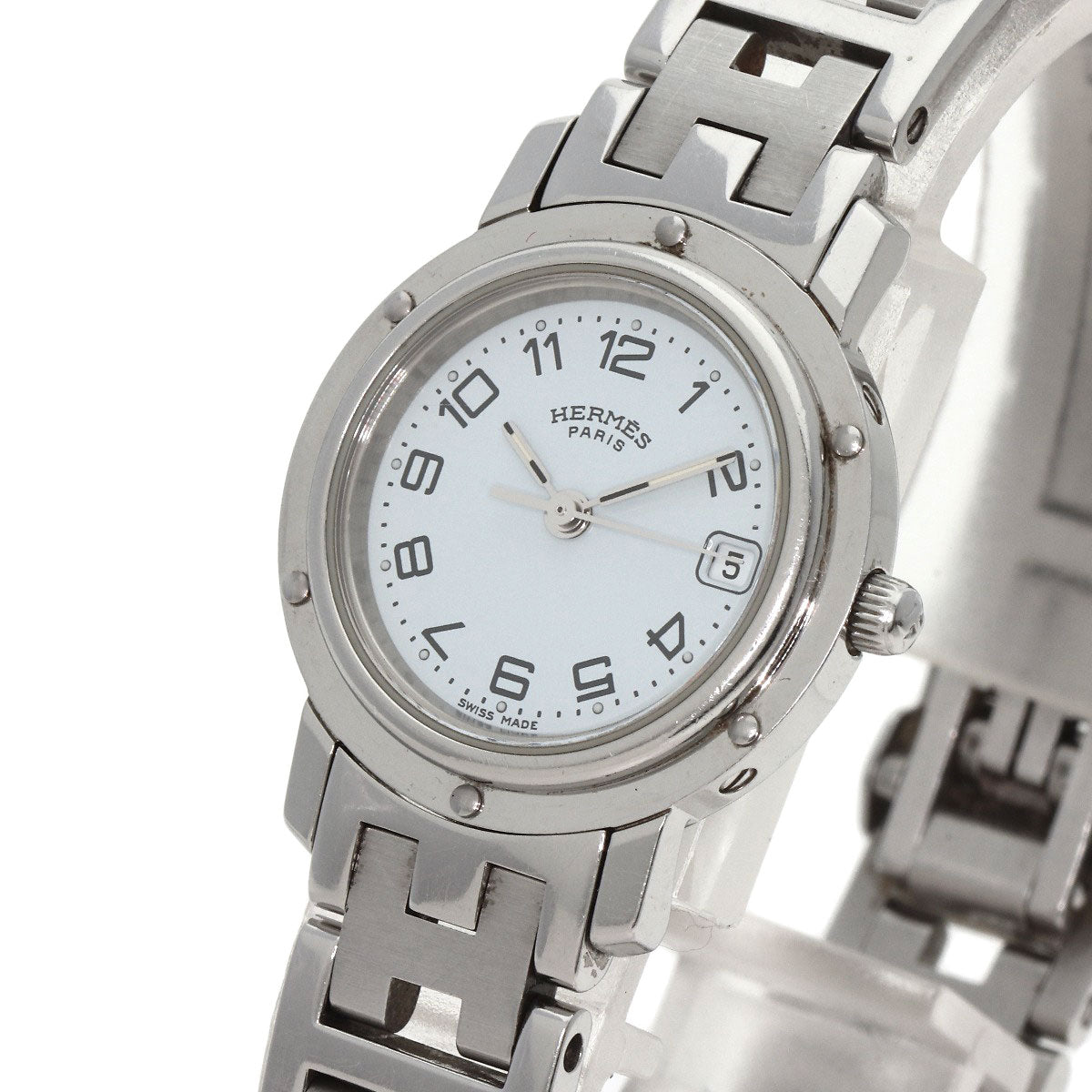 HERMES Watches Quartz CL4.210 Stainless Steel , Stainless Steel Silver Clipper white dial Women  d