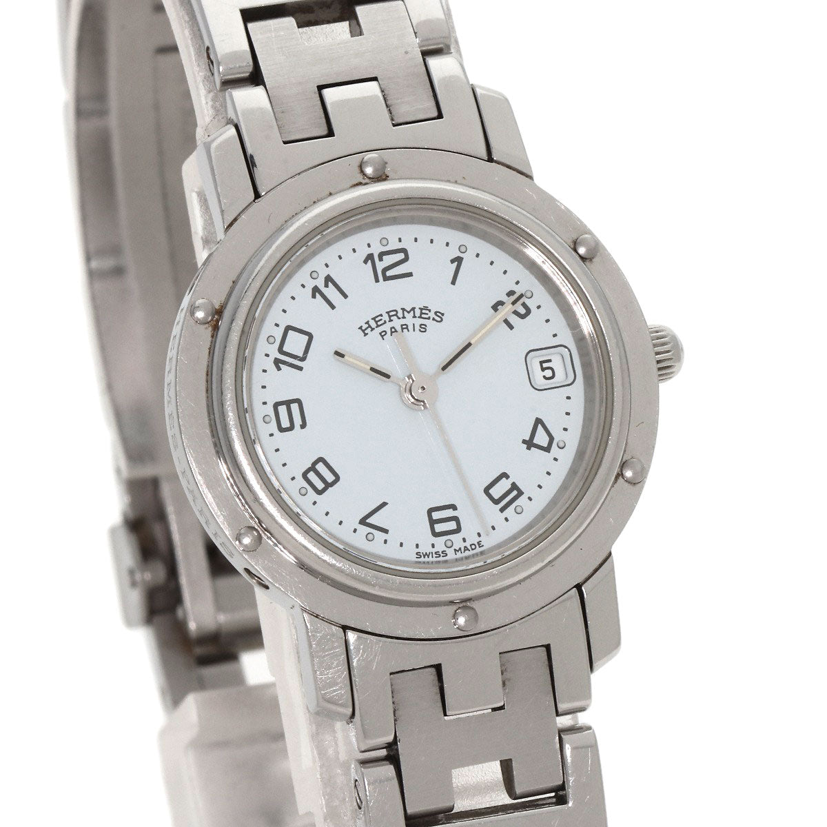 HERMES Watches Quartz CL4.210 Stainless Steel , Stainless Steel Silver Clipper white dial Women  d