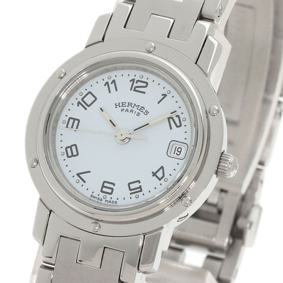 HERMES Watches Quartz CL4.210 Stainless Steel , Stainless Steel Silver Clipper white dial Women  d