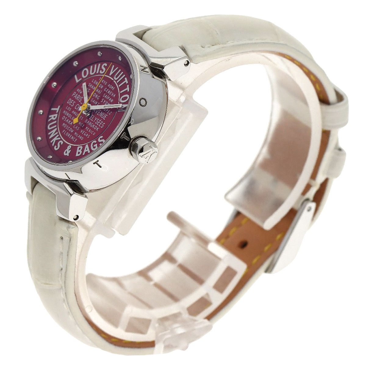 LOUIS VUITTON Watches Quartz Q121N Stainless Steel, Leather Silver Tambour TRUNKS&BAGS Red dial Women