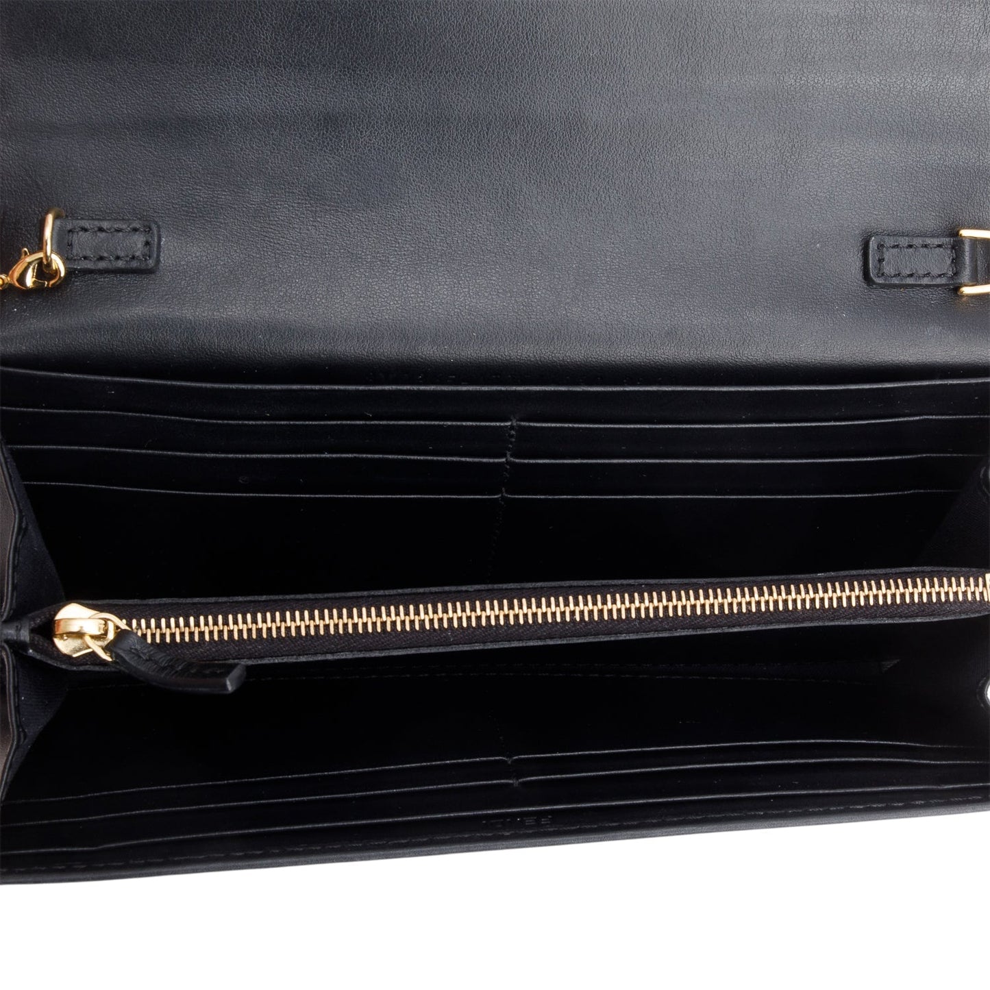 Fendi 2023 Black Leather FF Diamonds Continental Wallet on Chain
