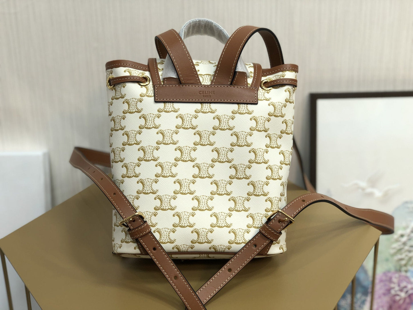 Top Quality Mini Backpack Folco In Triomphe Canvas White For Women 7in/20cm 197662CAS.01BC
